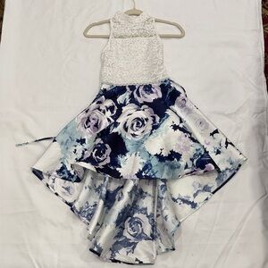 Lace Halter Floral High-Low Dress in White and Navy